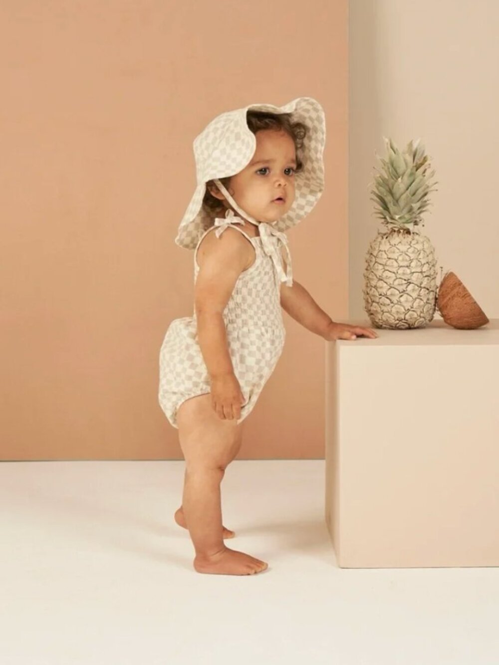 Rylee + Cru Kaia Romper / Dove Check - size 3-6 months